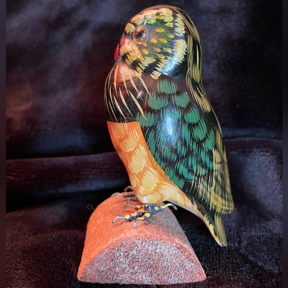 Vintage Painted Wood Owl on a Log - Picture 4 of 6